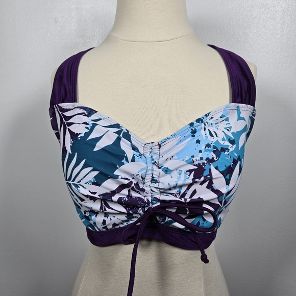 Rotita Purple Tropical Floral 2 Piece Bikini Top & Cinched Swim Skirt Size Large - Picture 2 of 16